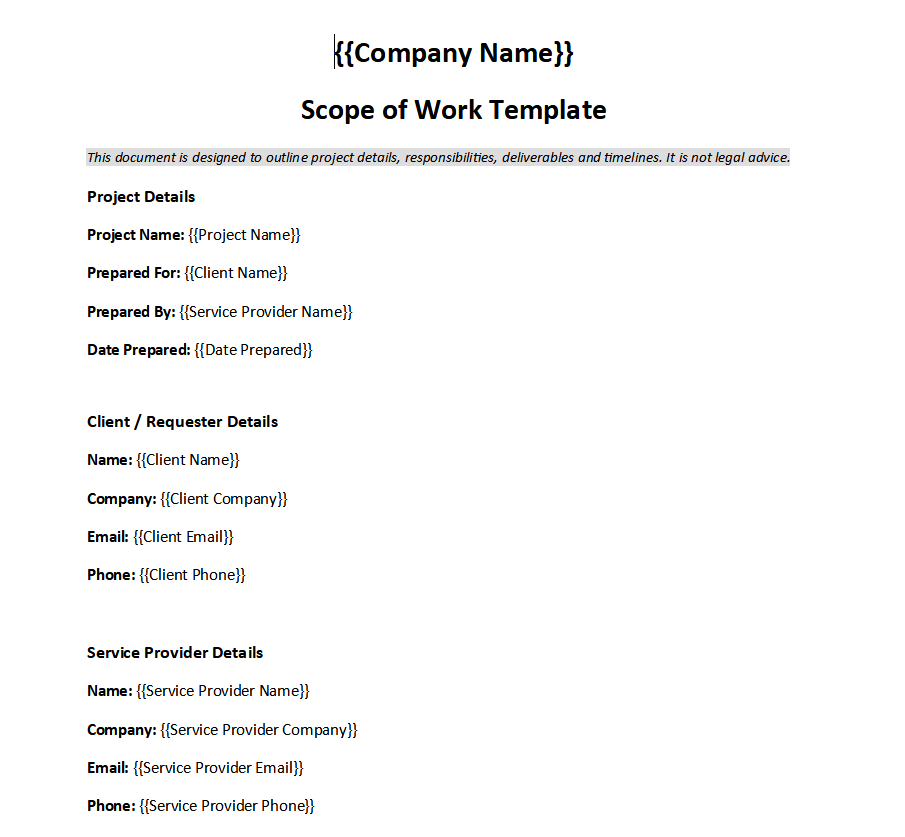 Scope of work template preview