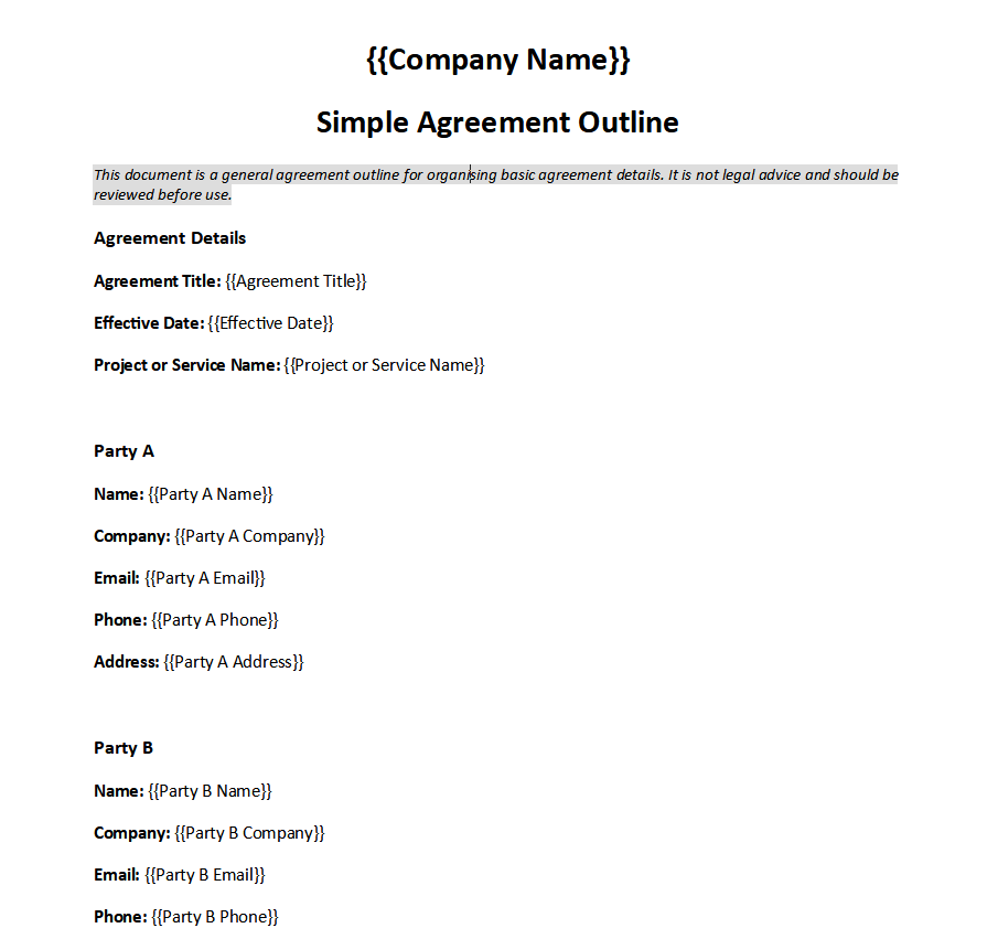 Simple agreement outline template preview