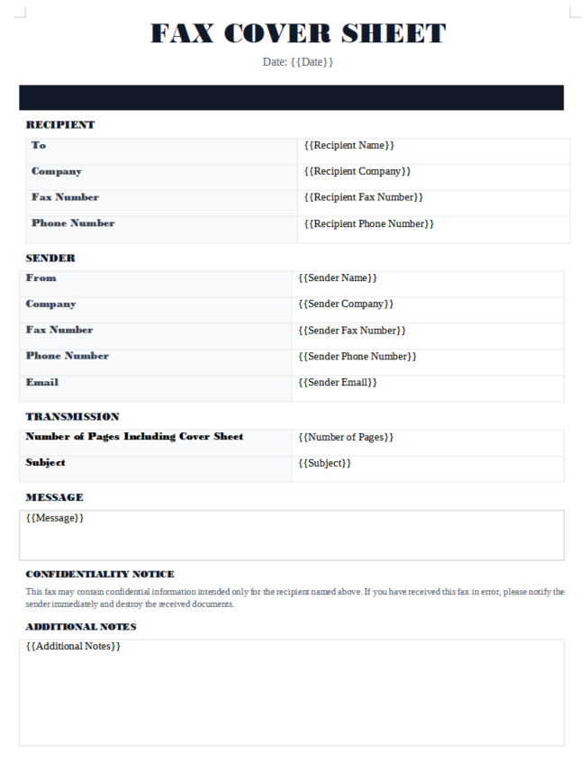 Minimal corporate fax cover sheet template preview