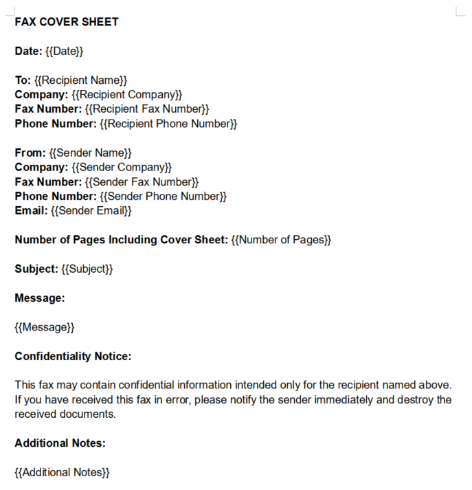 Simple fax cover sheet template preview